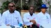 Bakambi ba mangomba maike ma opposition, (G-D) Martin Fayulu, Delly Sesanga, Augustin Matata Ponyo na Moïse Katumbi na bokutani na panza nsango na Kinshasa, RDC, 16 sanza ya motoba 2023. (Facebook/Wangu info)