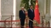 2023年6月14日中国国家主席习近平(右)和巴勒斯坦民族权力机构主席阿巴斯出席在北京人民大会堂举行的欢迎仪式