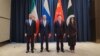 Iran's FM Hossein Amir-Abdollahian, Russian FM Sergei Lavrov, China's FM Qin Gang and Pakistan's minister of State for Foreign Affairs Hina Rabbani Khar during their meeting in Samarkand, Apr. 13, 2023. (Handout/Russian Foreign Ministry/AFP) 