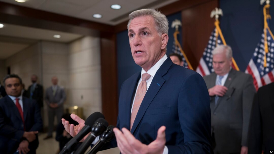 U.S. Speaker of the House Kevin McCarthy and Republican leaders meet with reporters following a closed-door briefing on the budget that will be submitted by U.S. President Joe Biden, at the Capitol in Washington, March 8, 2023.