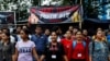 Medical students hold hands in Kolkata, India, as they protest what they say was the rape and murder of a trainee doctor in a state-run hospital in Kolkata, the capital of the state of West Bengal, Aug. 14, 2024. 
