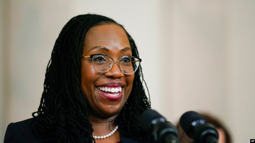 FILE - Judge Ketanji Brown Jackson speaks after President Joe Biden announced her as his nominee to the Supreme Court, in the Cross Hall of the White House, Feb. 25, 2022, in Washington. 