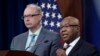 Dr. John F. Huth, left, DIA Defense Intelligence Officer for Space and Counterspace and Kevin Ryder, DIA Senior Defense Intelligence Analyst for Space and Counterspace, participate in a briefing at the Pentagon in Washington, Tuesday, April 12, 2022.