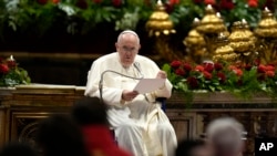 Pope Francis delivers the homily during a Pentecost Mass celebrated by Cardinal Giovanni Battista Re inside St. Peter's Basilica at the Vatican, June 5, 2022. 