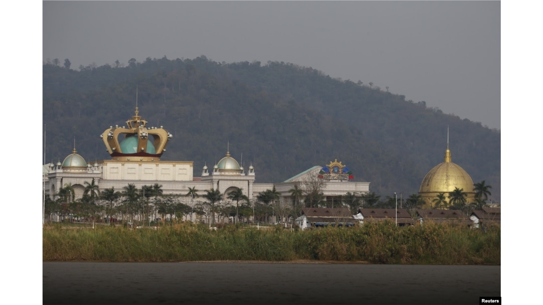 FILE - The Blue Shield casino operated by the Kings Romans Group stands in the Golden Triangle special economic zone on the banks of the Mekong river in Laos near the border between Laos, Myanmar and Thailand, March 2, 2016.