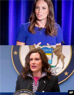 Respublikachi Tyudor Dikson (tepada) Michigan shtatida gubernatorlik uchun amaldagi Gretchen Uitmer bilan kurashmoqda