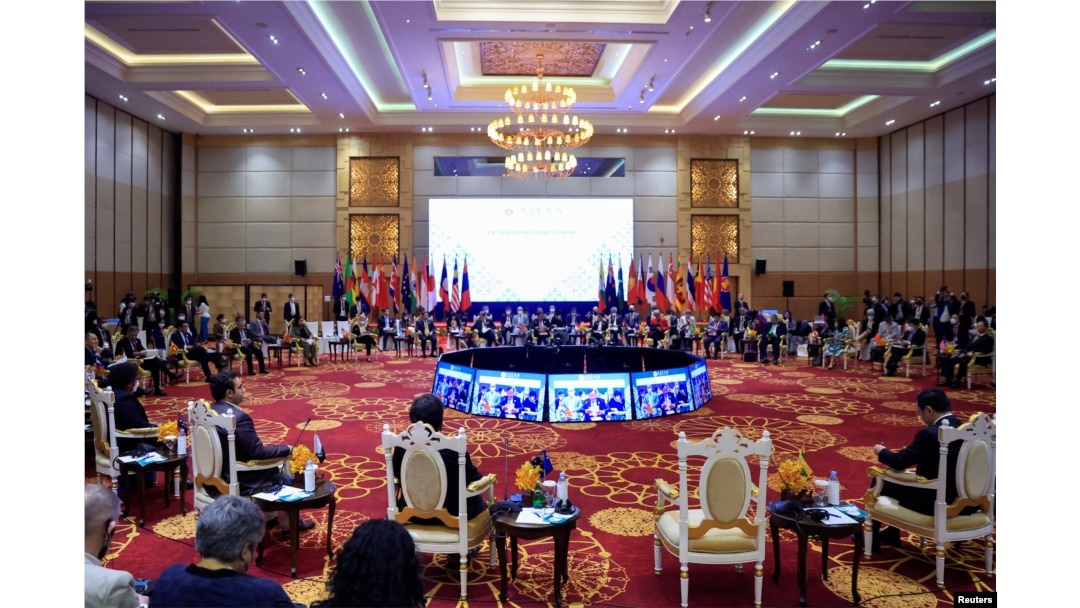 A general view of the ASEAN Regional Forum during the ASEAN Foreign Ministers Meeting in Phnom Penh, Cambodia, Aug. 5, 2022.