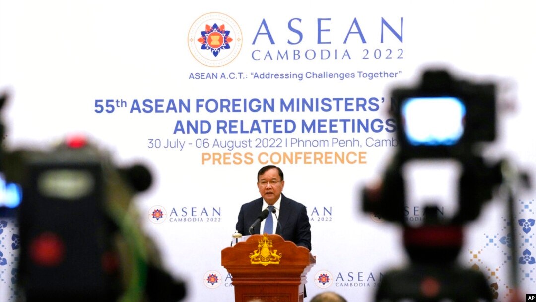Cambodia's Foreign Minister Prak Sokhonn speaks during a press conference after the 55th ASEAN Foreign Ministers' Meeting (55th AMM) in Phnom Penh, Cambodia, Aug. 6, 2022.