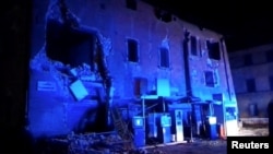 A damaged building in Visso, Italy, is shown in a still image taken from a video, Oct. 26, 2016. The earthquakes were felt in Rome, more than 150 kilometers to the south.