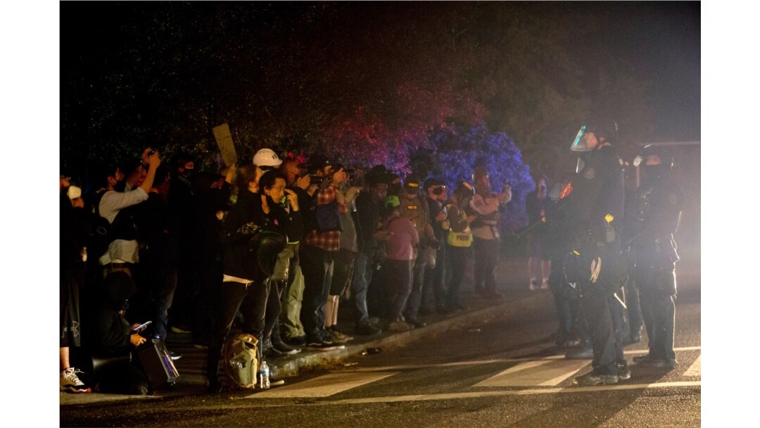 Demonstrators gathered at Floyd Light City Park, Aug. 6, 2020 in Portland, Ore.