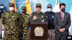 지난 12일 콜롬비아 수도 보고타에서 호르헤 루이스 바르가스 경찰청장이 아이티 대통령 암살 사건 관련 입장을 밝히고 있다.