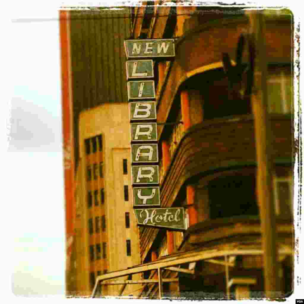 The city is full of instances of mid-century architecture, like this defunct hotel.