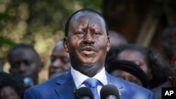 Kenyan former PM Raila Odinga, who lost the presidential election, speaks to the media in Nairobi, March 9, 2013. 