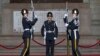 Members of the Taiwanese honor guard take part in a change of duty ceremony at the Chiang Kai-shek Memorial Hall in Taipei, Taiwan, Jan. 15, 2016. 