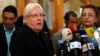 The United Nations Special Envoy to Yemen Martin Griffiths speaks to the press upon his arrival at Sanaa international airport in Yemen, March 24, 2018.
