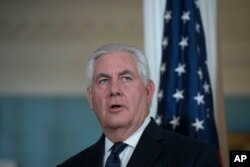 FILE - Secretary of State Rex Tillerson speaks during his meeting with Belgian Foreign Minister Didier Reynders at the State Department in Washington, Wednesday, Nov. 1, 2017.