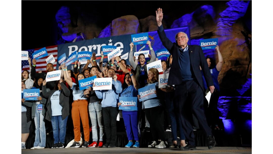Democratic presidential candidate Sen. Bernie Sanders, I-Vt., walks onstage to speak at a campaign event at Springs Preserve in Las Vegas, Feb. 21, 2020.