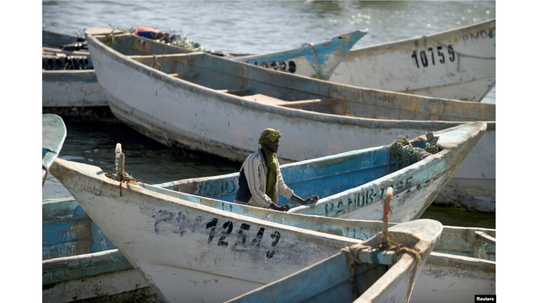 Artisanal fishing boats moored in the harbor at Nouadhibou, the main port in Mauritania, April 14, 2018.