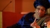 President of Liberia Ellen Johnson Sirleaf makes a point during an onstage newsmakers interview with Reuters journalist Axel Threlfall in Washington, May 17, 2013 file photo. 