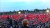 Turkey's President Recep Tayyip Erdogan delivers a speech during a rally a day after the referendum, outside the Presidential Palace, in Ankara, Turkey, Monday, April 17, 2017
