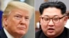 FILE- In this combination of file photos, U.S. President Donald Trump, left, in the Oval Office of the White House in Washington, May 16, 2018, and North Korean leader Kim Jong Un in a meeting in Panmunjom, South Korea, April 27, 2018.