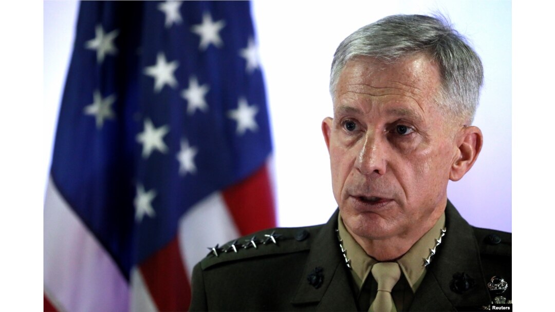 FILE - U.S. Marine Corps General Thomas Waldhauser holds a news conference at Camp Lemonnier in Ambouli, Djibouti, April 23, 2017.