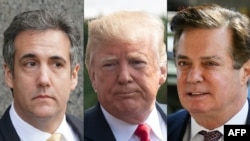 (Chapdan o'ngga) Trampning sobiq advokati Maykl Koen, Prezident Donald Tramp va uning kampaniyasi sobiq boshqaruvchisi Pol Manafort. 