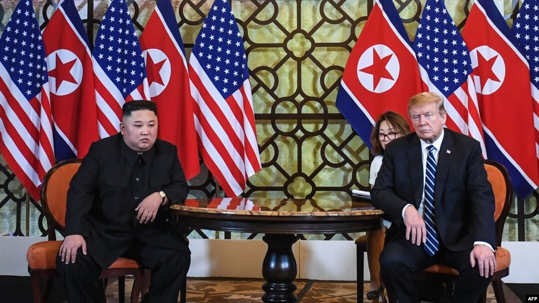 U.S. President Donald Trump and North Korea's leader Kim Jong Un meet during the second U.S.-North Korea summit at the Sofitel Legend Metropole hotel in Hanoi, Feb. 28, 2019.