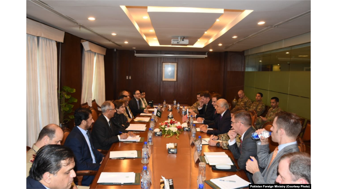 FILE - US Special Representative Zalmay Khalilzad attends high-level talks at the Foreign Ministry in Islamabad, Oct. 09, 2018.