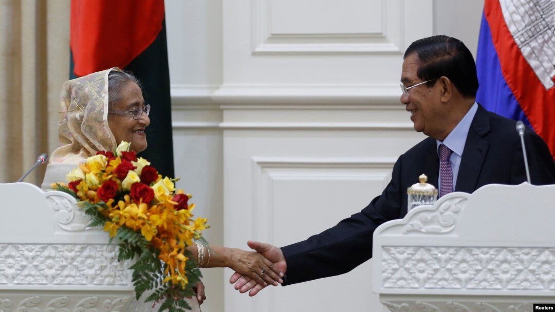 ဘင်္ဂလားဒေ့ရှ် ဝန်ကြီးချုပ် Sheikh Hasina နဲ့ ကမ္ဘောဒီယားဝန်ကြီးချုပ် Hun Sen 