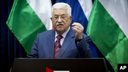 FILE - Palestinian president Mahmoud Abbas speaks during a press conference.