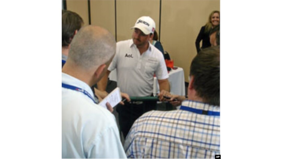 US Open defending champion Graeme McDowell of Northern Ireland at a press conference at Congressional Country Club in Bethesda, Maryland, June 14, 2011