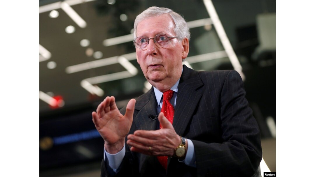 Senate Majority Leader Mitch McConnell, R-Ky., speaks during an interview with Reuters in Washington, Oct. 17, 2018.