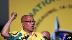 President Jacob Zuma sings before addressing delegates during the opening of their elective conference of the ruling African National Congress (ANC) at the University of the Free State in Bloemfontein, South Africa, December 16, 2012. 