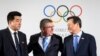 지난 1월 토마스 바흐 IOC 위원장(가운데)과 도종환 한국 문화체육관광부 장관(오른쪽), 김일국 북한 체육상이 스위스 로잔 ICO 본부에서 만났다. (자료사진)