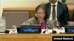 Special Rapporteur Asma Jahangir delivers her report on the human rights situation in Iran. New York, Oct. 25, 2017. (UN webcast)