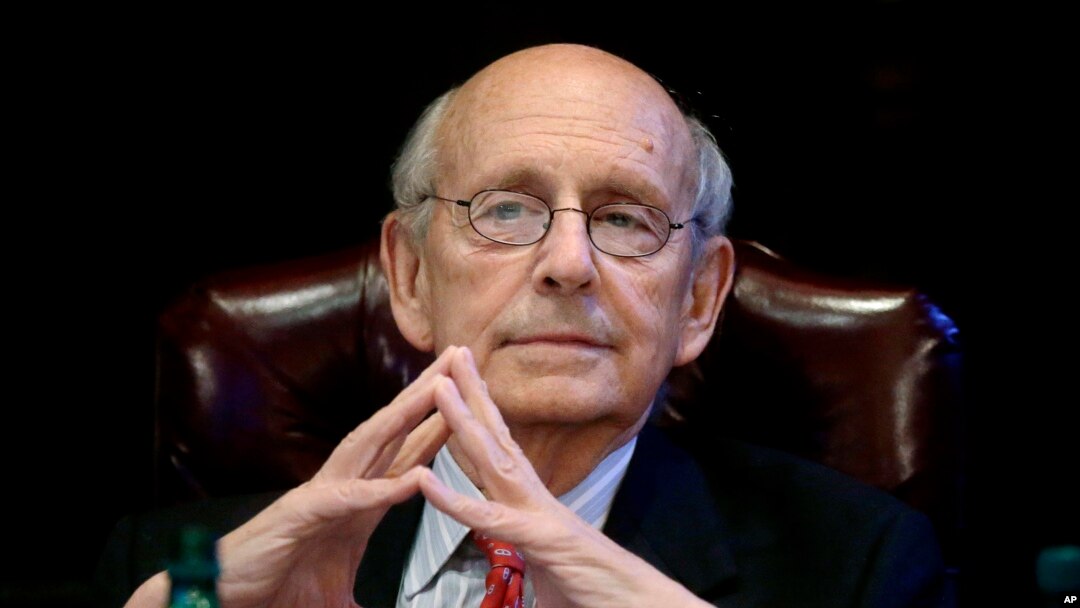 FILE - Supreme Court Associate Justice Stephen Breyer listens during a forum at the French Cultural Center in Boston, Feb. 13, 2017. 
