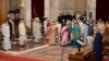  Indian Prime Minister Narendra Modi, third left in front row, and other senior ministers during swearing in ceremony at the Presidential Palace in New Delhi, India, July 7, 2021. 