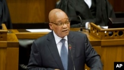 South African president Jacob Zuma opens the South African Parliament as he speaks in Cape Town, February 14, 2013.