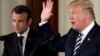 President Donald Trump speaks during a news conference with French President Emmanuel Macron in the East Room of the White House, April 24, 2018, in Washington. 