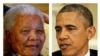FILE - This two-picture combination of file photos shows Nelson Mandela on Aug. 8, 2012 (l) and President Barack Obama on May 31, 2013. 