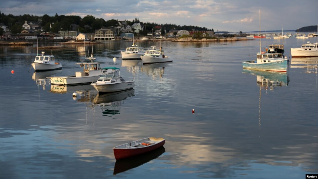 Lobster boats are moored in the harbor in Stonington, Maine, July 4, 2017. 