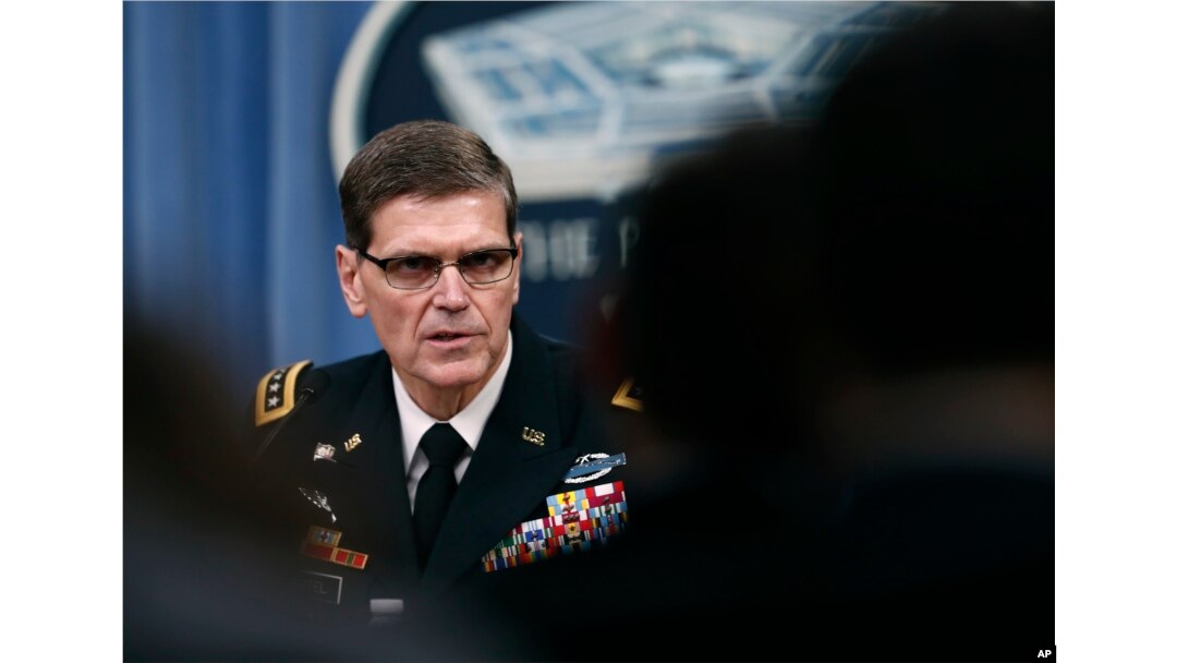 FILE - Gen. Joseph Votel speaks during a news conference at the Pentagon, April 11, 2017.