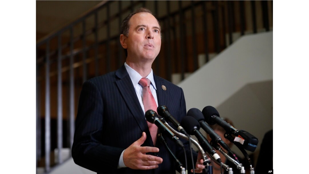 The House Intelligence Committee's ranking member Rep. Adam Schiff, D-Calif. speaks to reporters on Capitol Hill in Washington, April 8, 2017.
