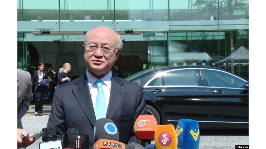 International Atomic Energy Agency Director-General Yukiya Amano speaks to reporters outside the Palais Coburg, the venue for nuclear talks in Vienna, July 4, 2015.