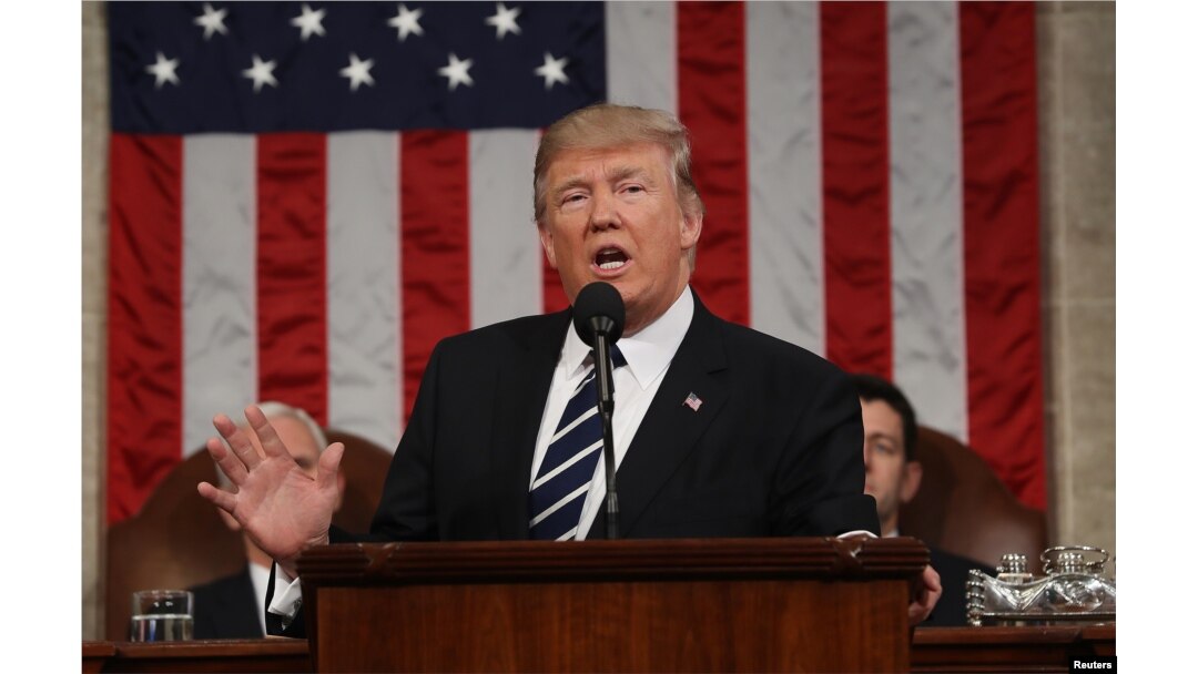 U.S. President Donald J. Trump delivers his first address to a joint session of Congress from the floor of the House of Representatives in Washington, D.C., Feb. 28, 2017.
