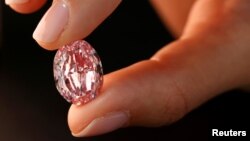 FILE - "The Spirit of the Rose" is the world's largest vivid purple-pink diamond at 14.83-carats. It sold at auction Nov. 11, 2020, in Geneva for $26.6 million.