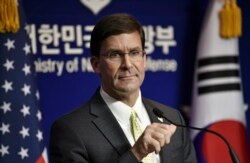 U.S. Defense Secretary Mark Esper attends a press conference, Nov. 15, 2019.
