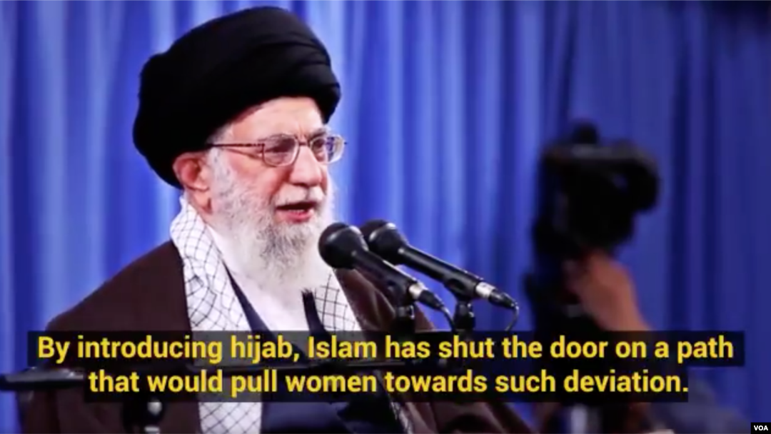 Screen grab of a video posted to Twitter by Iranian Supreme Leader Ayatollah Ali Khamenei, Oct. 3, 2018. In it, he described the Islamic female head-covering or hijab as a way to protect women in the West from sexual abuse cases exposed by the #MeToo movement. 