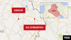 Map showing Sulaymaniyah and Kirkuk, Iraq.